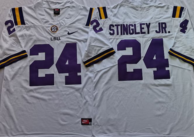 Men LSU Tigers #24 Stingley jr White Nike 2025 NCAA Jersey->ncaa teams->NCAA Jersey